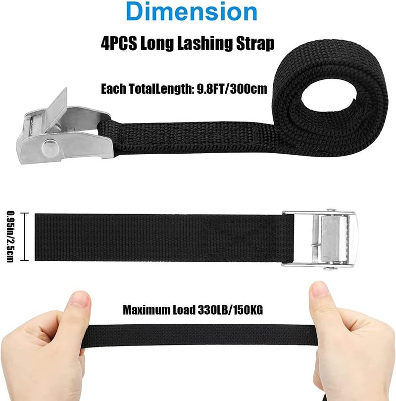 TuTuYa Tie Down Straps, 4PK 9.8Ft x 0.98In(300x2.5cm) Lashing Strap Cam Buckle Straps Adjustable Retaining Ratchet Straps for Vans, Bicycle, Trailer, Motorcycle, SUP, Kayak, Surfboard, Luggage - Image 2